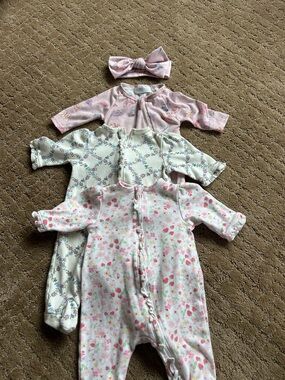 Little Me Pink & White Strawberry Floral Footed One-Piece